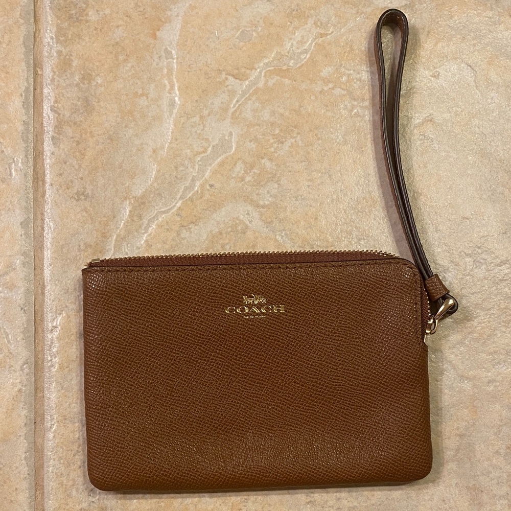 Coach Brown Leather Wristlet with Detachable Strap